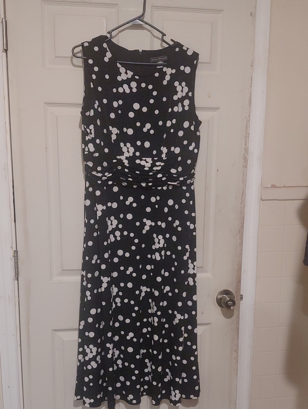 Jessica Howard Womens Black and White Polka Dot Sleeveless Maxi Dress Ruching 16